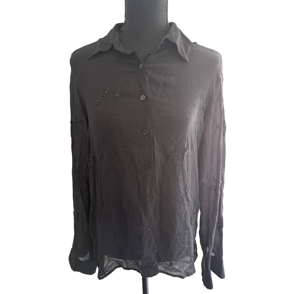 Vtg Silk Club Collection Beaded Witch Whimsical Mesh Long Sleeve Top M Grunge